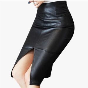 Faux Leather Pencil Skirt High Waist.